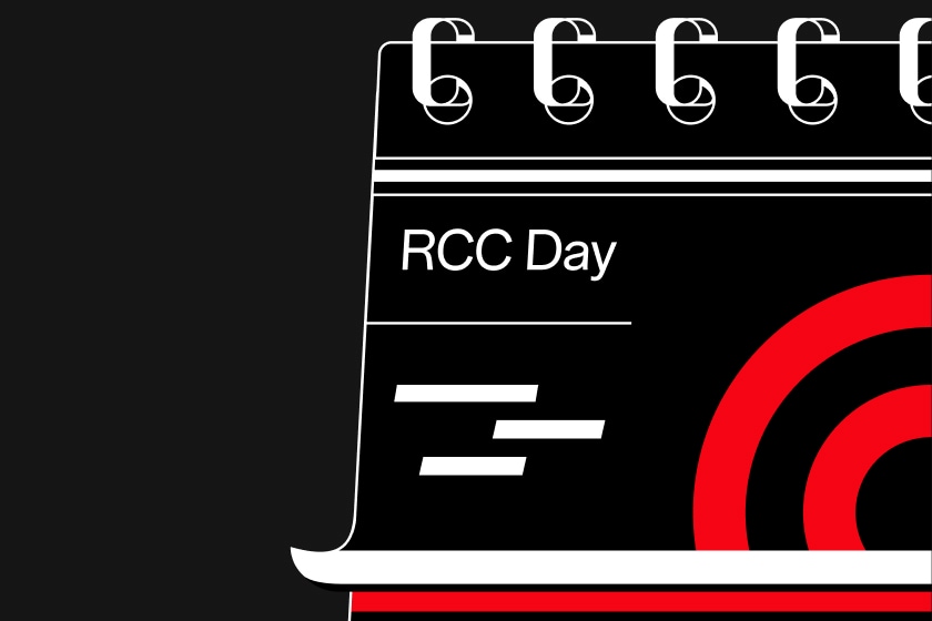 A black-and-white calendar with the text 'RCC Day' and a large red circular shape.