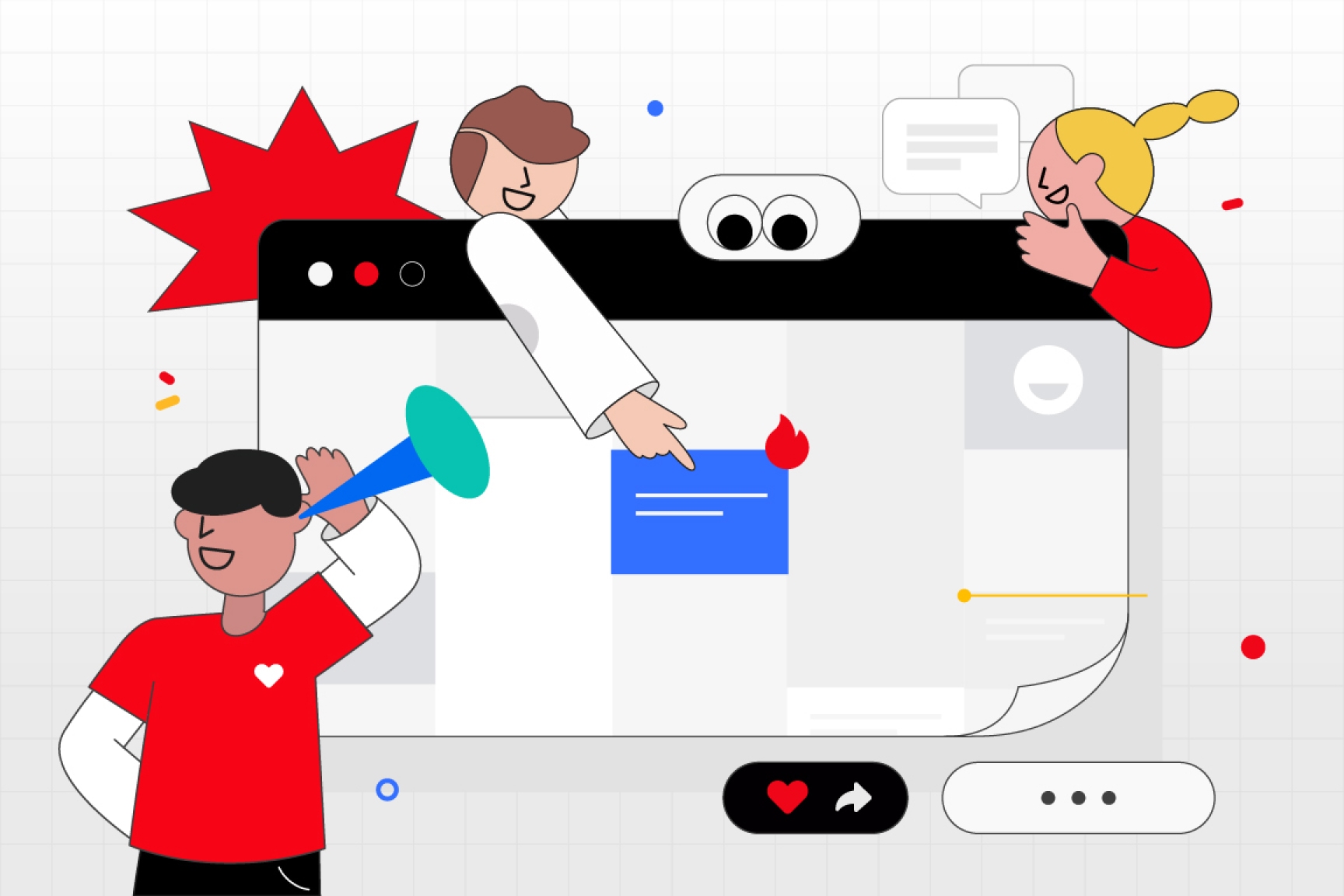 Colorful cartoon characters interacting on a digital interface.